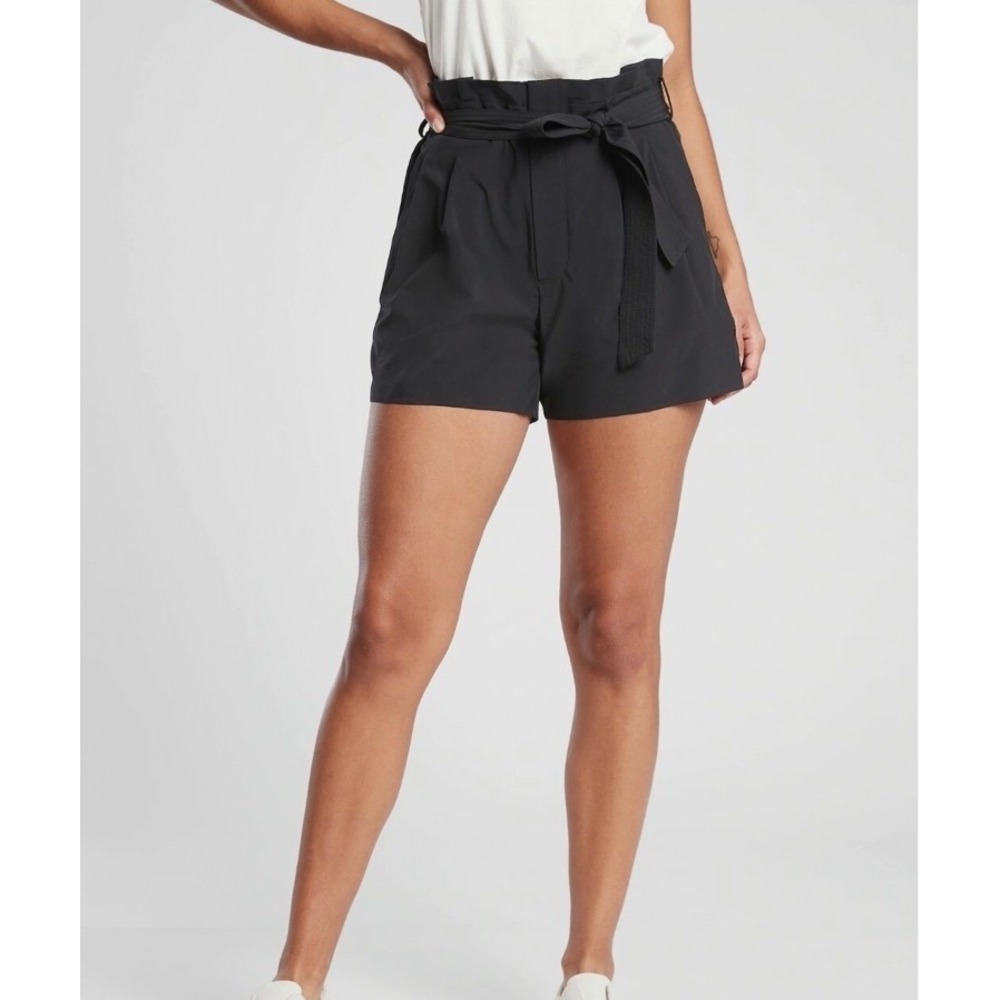 Athleta Skyline Shorts Women 6 Black Paperbag Waist Tie Lightweight Casual